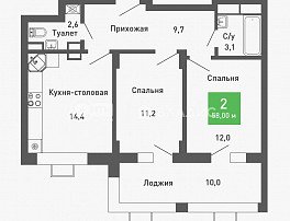 2-комнатная квартира, 58 м2