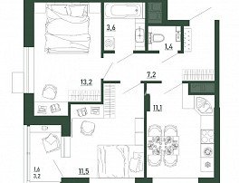 2-комнатная квартира, 49.7 м2