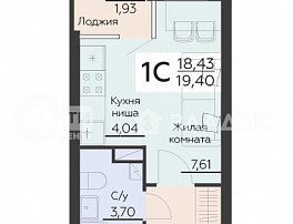 1-комнатная квартира, 19.4 м2