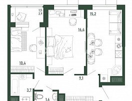 2-комнатная квартира, 57.9 м2