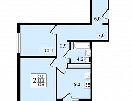 2-комнатная квартира, 57.9 м2