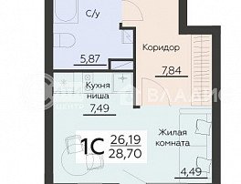 1-комнатная квартира, 28.7 м2