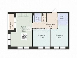 3-комнатная квартира, 58.83 м2