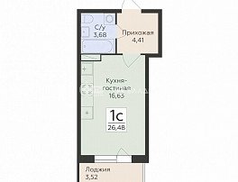 1-комнатная квартира, 26.48 м2
