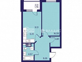 1-комнатная квартира, 50.06 м2