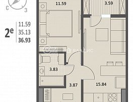 1-комнатная квартира, 36.93 м2