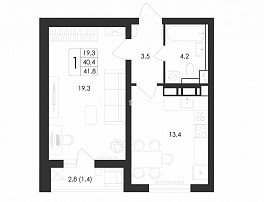 1-комнатная квартира, 41.8 м2