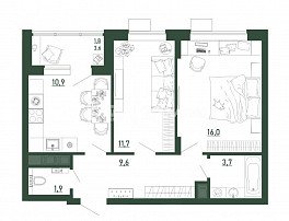 2-комнатная квартира, 55.6 м2