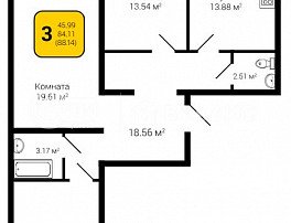 3-комнатная квартира, 88.14 м2