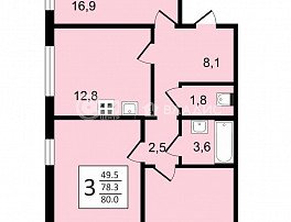 3-комнатная квартира, 80 м2