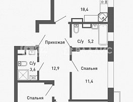 3-комнатная квартира, 83.4 м2