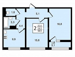 2-комнатная квартира, 58.5 м2