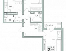 2-комнатная квартира, 65.4 м2