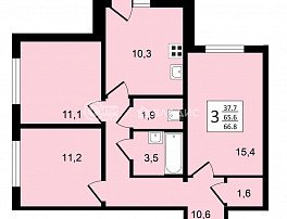 3-комнатная квартира, 66.8 м2