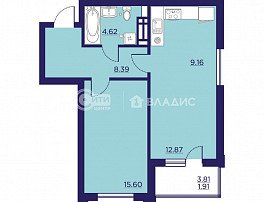 1-комнатная квартира, 52.55 м2