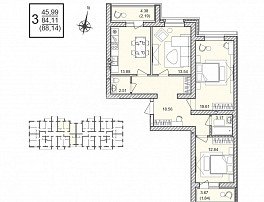 3-комнатная квартира, 88.14 м2