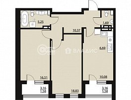 2-комнатная квартира, 72.65 м2