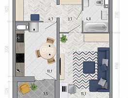 1-комнатная квартира, 39.4 м2