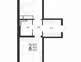 2-комнатная квартира, 49.5 м2