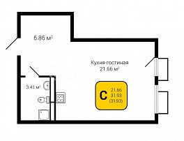1-комнатная квартира, 31.93 м2