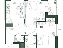 2-комнатная квартира, 49.5 м2