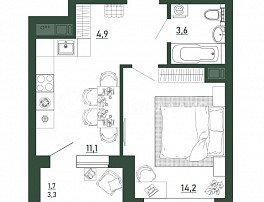 1-комнатная квартира, 35.3 м2