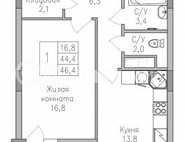 1-комнатная квартира, 47.2 м2