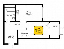 1-комнатная квартира, 44.89 м2