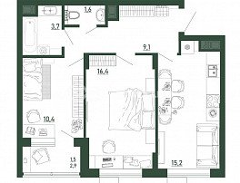2-комнатная квартира, 57.9 м2