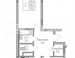2-комнатная квартира, 70.1 м2