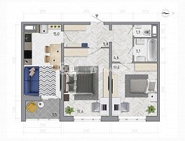 2-комнатная квартира, 62.6 м2