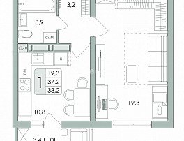 1-комнатная квартира, 38.2 м2