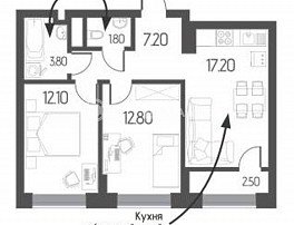 2-комнатная квартира, 57.4 м2