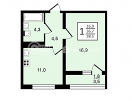 1-комнатная квартира, 38.5 м2