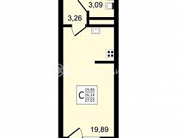 1-комнатная квартира, 27.03 м2