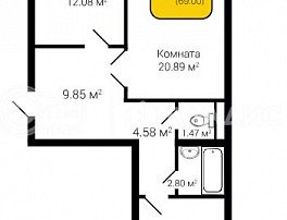 2-комнатная квартира, 69 м2
