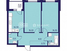2-комнатная квартира, 64.56 м2
