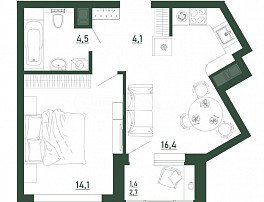 1-комнатная квартира, 40.5 м2