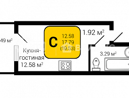 1-комнатная квартира, 19.53 м2