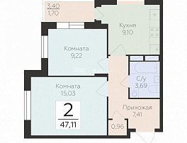 2-комнатная квартира, 47.11 м2