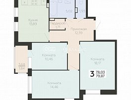 3-комнатная квартира, 75.87 м2