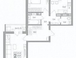 2-комнатная квартира, 65.5 м2