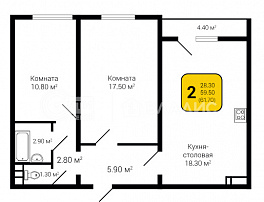 2-комнатная квартира, 61.7 м2