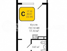 1-комнатная квартира, 22.57 м2