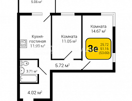 3-комнатная квартира, 53.69 м2