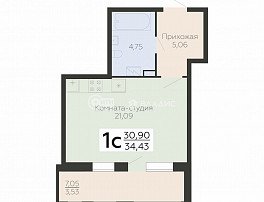 1-комнатная квартира, 32.73 м2