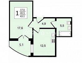 1-комнатная квартира, 43.1 м2