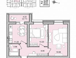 2-комнатная квартира, 59.02 м2