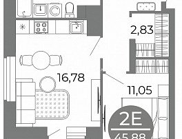 2-комнатная квартира, 45.88 м2