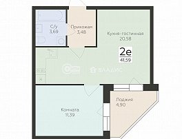 2-комнатная квартира, 41.59 м2